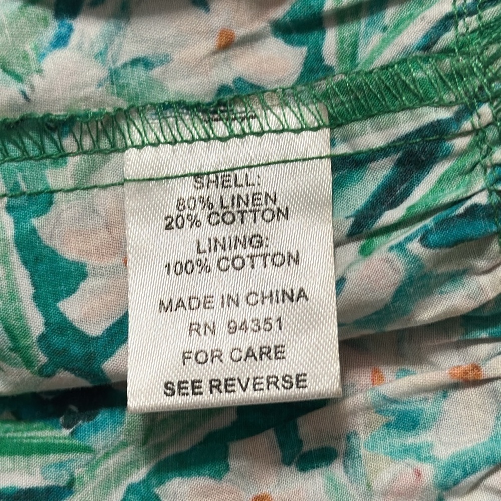 Jade Womens Green Floral Print Puff Sleeve Linen Blend Top Sz Small Preppy Chic - Picture 6 of 7